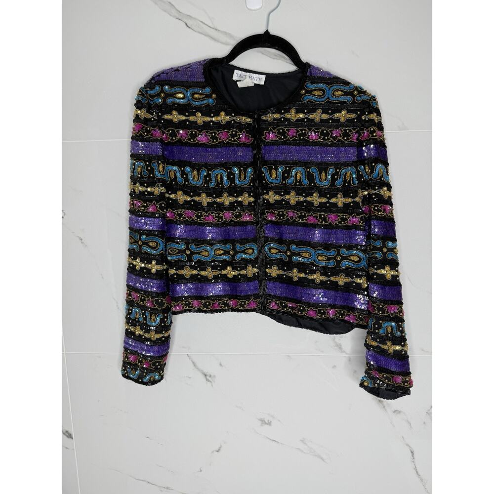 VTG Silk Sequin 80s Jacket Multicolor Cocktail Art To Wear holidays wedding 8